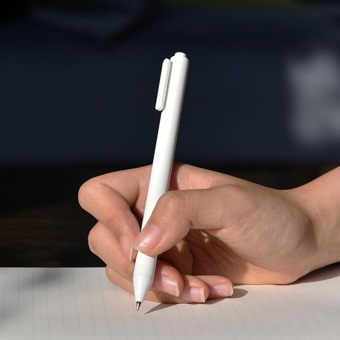Kaco PURE White Gel Pens 0.7mm Fine Point Black Ink 10 Count, Quick Dry Smooth Writing, Aesthetic Office Supplies Refillable Retractable Low Center of Gravity