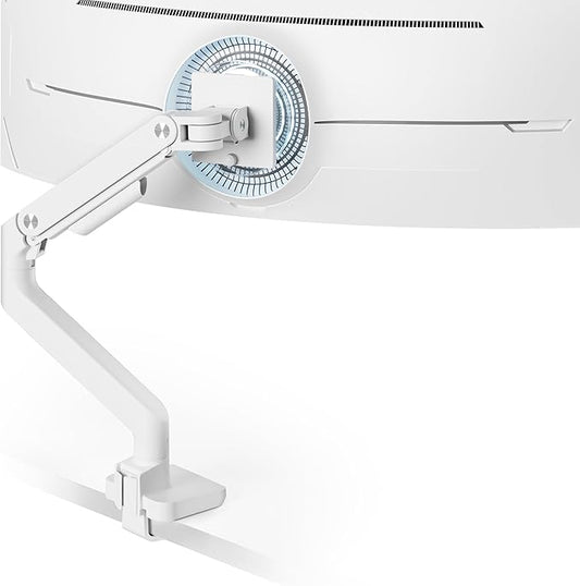 ARES WING Ultrawide Monitor Arm for 17 to 49 Inch and 44 Lbs Screen, White | Pro Gas Spring, Full Range of Motion, for 75/100 Vesa Mount, for Samsung, LG Curved/Flat Monitor, with C Clamp, Grommet Base