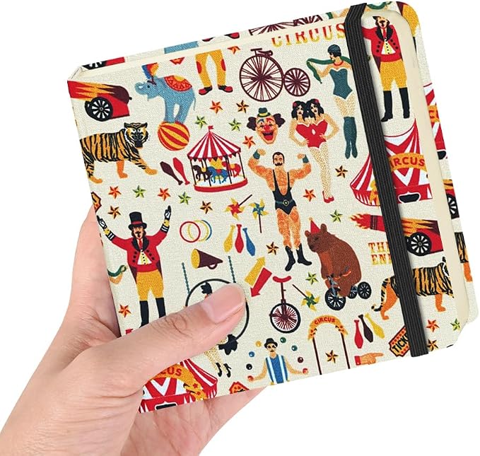 4.8" Square Pocket Sketch Book,Hardcover Art Sketchbook for Drawing Journal | Cloth Cover,80gsm Blank Paper,96Sheets,Lay-Flat,Portable Travel Creation Paint Diary Memo Planner,Dry Media.Circus Troup