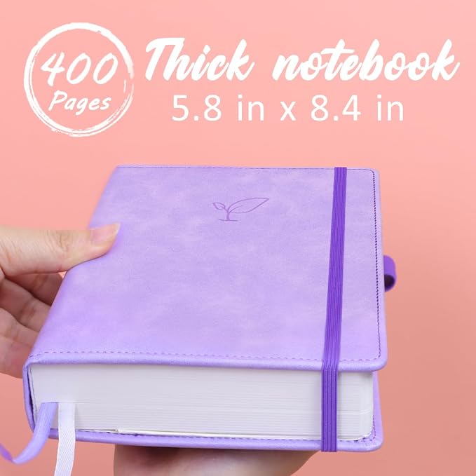 Hoci Poci Lined Journal Notebook, 400 Pages Thick Journal for Writing, A5 Hardcover Leather Notebook with 100Gsm College Ruled Paper for Women Men Work Note taking, 5.8" x 8.4", Purple