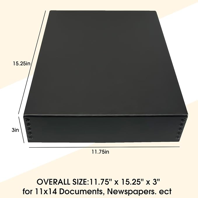 Golden State Art, Drop Front Archival Storage Box, 11.75"x15.25"x3"-Black | Acid-Free 11x14 Museum Photo Storage Box with Metal Edge, Preserve Documents, Prints, Poster, Photographs, Arts And Crafts