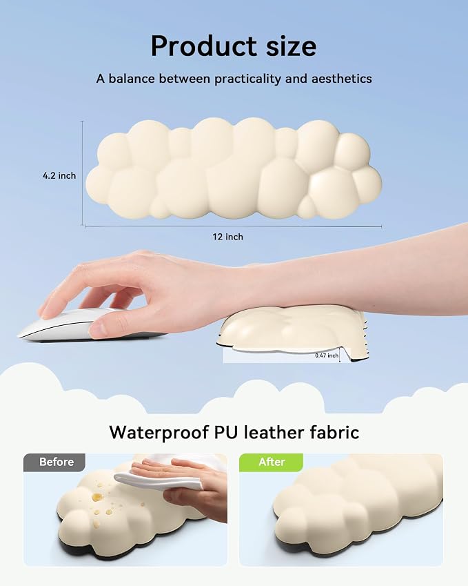 Laborio Elbow Pad for Desk, 2-Pack Cloud Elbow Rest(Beige), Edge Arm Rest | L-Shaped, Leather Surface, Memory Foam, Waterproof, Non-Slip Wrist Support Wrist Rest