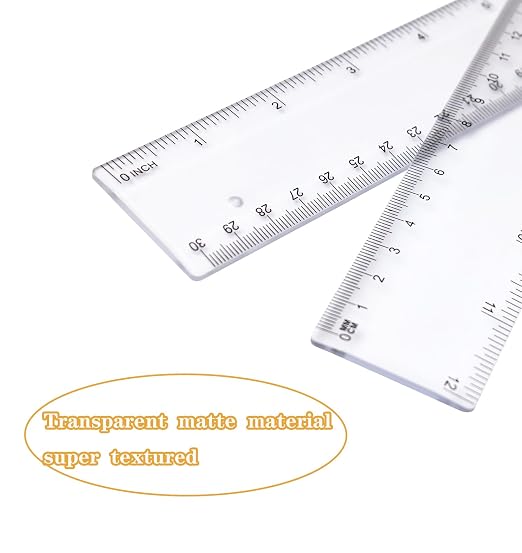 Clear Plastic Ruler, 12 inch Straight Ruler, Transparent Measuring Tools with Inches and Centimeters for School, Home and Office Supplies (2 Pack)