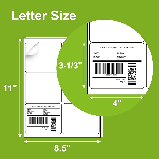 600 Labels 100 Sheets 3-1/3" x 4" 6 up Shipping Address Labels for Laser & Inkjet Printer - 6 Per Page Mailing Labels, 3-1/3" x 4" Printable Stickers Paper