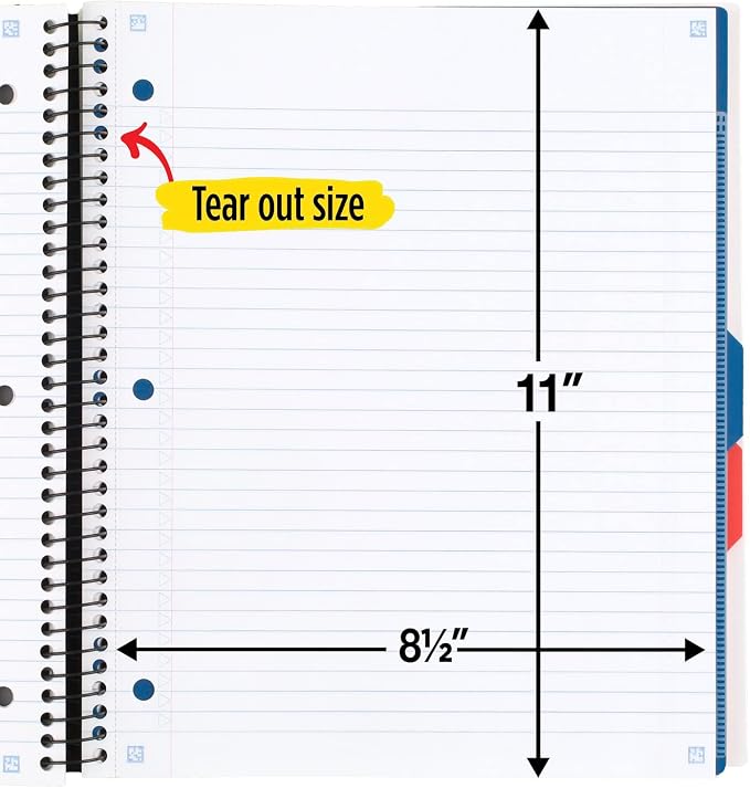 Five Star Advance Spiral Notebook + Study App, 3 Subject, College Ruled Paper, 8-1/2" x 11", 150 Sheets, Spiral Guard, Movable Tabbed Dividers, White (73142)