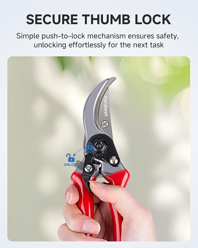 Fondwell 8.5" Professional Hand Pruners Bypass Pruning Shears for Gardening | Heavy Duty Garden Clippers, Cuts 1-Inch Branches, Comfortable Use - Trusted by Professional Landscapers and Nursery Workers