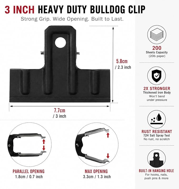 Coideal Black Metal Bulldog Clips 3 Inch – 10 Pack Large Binder Paper Clamps for Office Files, Kitchen Food Bag Sealing, Art Canvas, Drawing Board, Home Organization