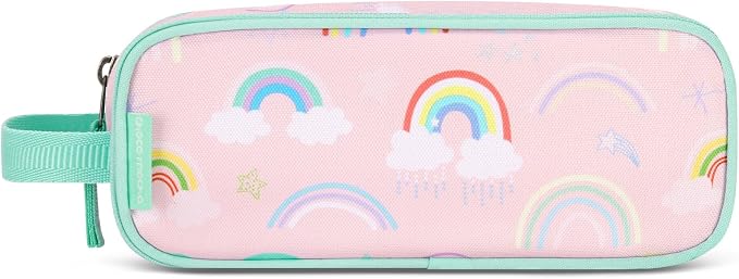 Choco Mocha Girls Pencil Case for Kids, Soft Large Zipper Pencil Pouch for Kids with 2 Compartments Girls Pencil Case for School Rainbow Pencil Bag, Pink