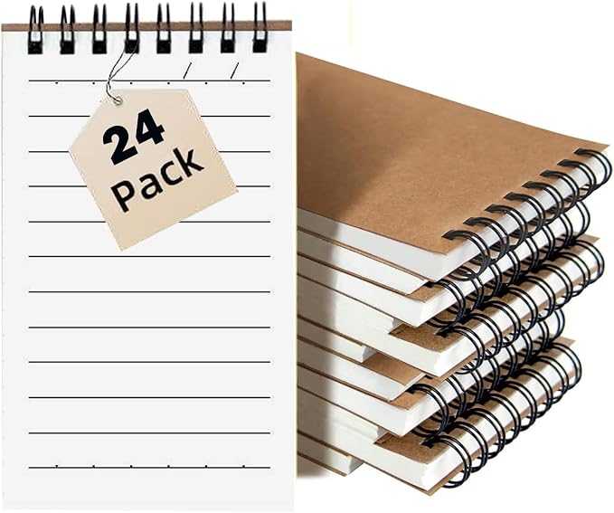 24 Pack Pocket Notebooks, 3x5 Inch 60 Sheets/120 Pages 9MM Wide Ruled‌ Mini Kraft Spiral Notebook, Small Notepads, Top Bound Pocket Size Note Pads With Lined Pages,Memo Pads For Home,School,Office(24)