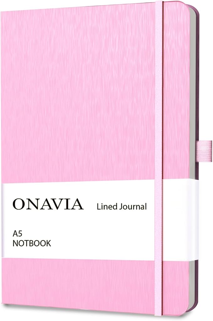 ONAVIA A5 Notebooks for Work, Lined Journal, 160 Pages, Pink | 80 Sheets, 5.8 x 8.3 in, Lay Flat, College Ruled, A5 Hardcover Journal, Lined Notebook for Work, School, Note Taking