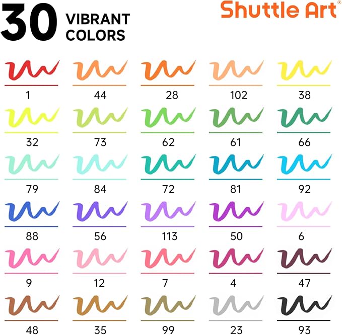 Shuttle Art Dual Tip Brush Marker Pens, 30 Colors Dual Tip Calligraphy Pens Fine and Brush Tip Markers Set, Water-based Ink Perfect for Kids Adult Artist Calligraphy Journal Doodling Writing