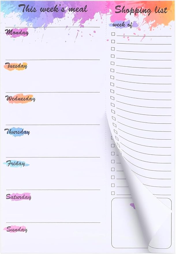 Thboxes 60 Sheets Weekly Meal Planner for Fridge, Grocery List Magnet Pad | Colourful Ink, 7 x 10 In, Undated Menu Layout, Tear Off Shopping List for Meal Planning, Kitchen, Families, Parents, Home