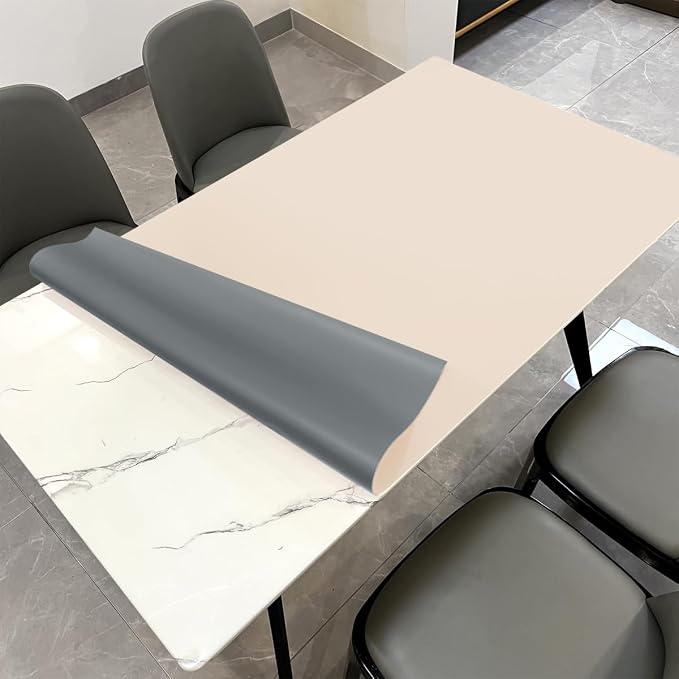 Table Top Protector for Dining Room Table - Can Be Used On Both Sides Waterproof and Easy to Clean Good Flatness Used for Dining Table(Beige+Light Gray 44x84)