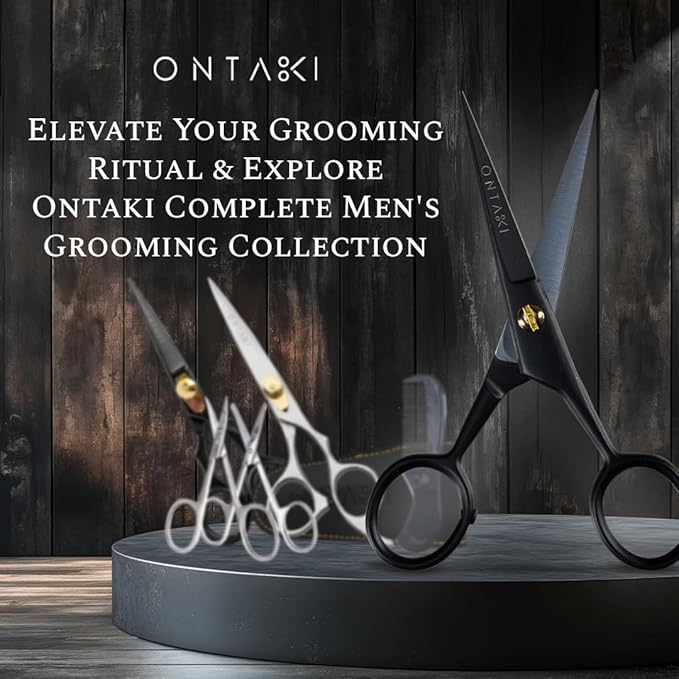 Ontaki 5" Beard & Mustache Scissors for Men with Combs - Black German Steel | Precision Styling Scissors - Complete Beard and Moustache Trimming Kit