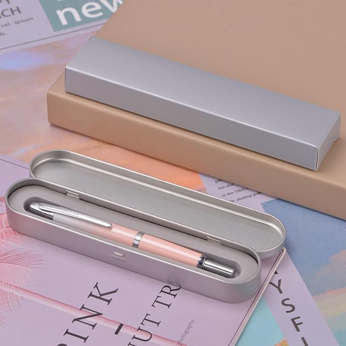 Jinhao 10 Press Fountain Pen with Box, Gradient Peach Pink Retractable Extra Fine Nib with Ink Converter Set (Silver Clip)