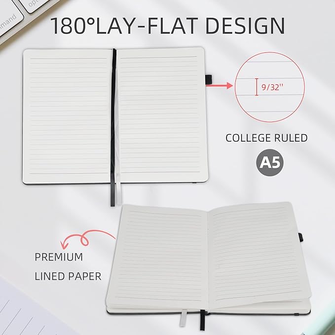 Notebooks Journal for Women Men 5 Pack Bulk Leather Hardcover with Pen Holder A5 160 Pages 100 GSM Thick Paper for Work School Lined Green