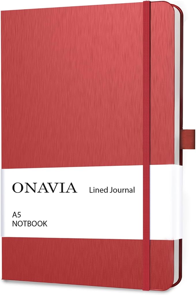 ONAVIA A5 Notebooks for Work, Lined Journal, 160 Pages, Red | 80 Sheets, 5.8 x 8.3 in, Lay Flat, College Ruled, A5 Hardcover Journal, Lined Notebook for Work, School, Note Taking