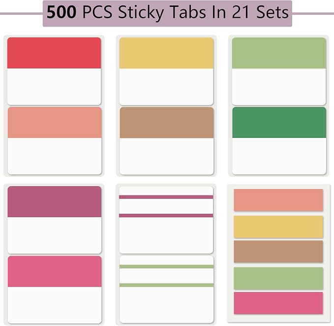 ELII 500 PCS Sticky Index Tabs 2 Inch Book Tabs Page Markers File Tabs | Self Adhesive, Labels for Pages Notebooks,Safety Material, Smooth Writing,Transparent,Waterproof,Repositionable