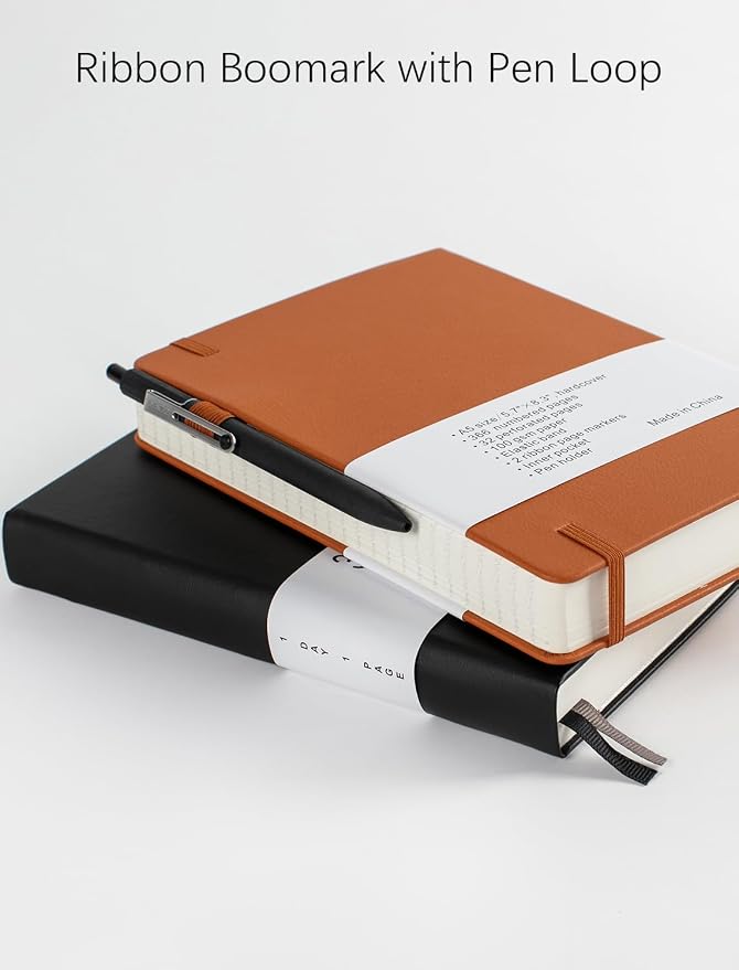 Thick College Ruled Notebook with 366 Numbered Pages, A5 Journal for Writing with 100GSM Lined Paper, Hardcover Leather Notebooks for Women Office Work Diary, 5.7"x8.3" Lavender