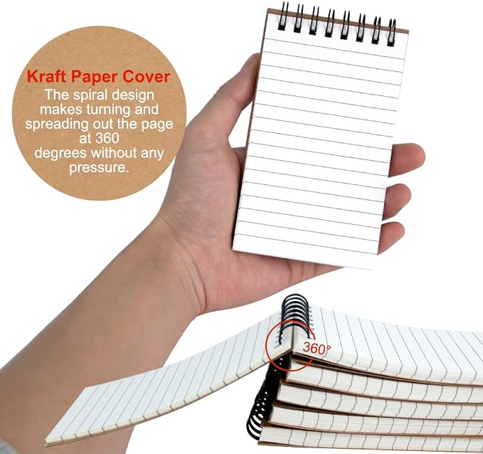 6 Pack 3x5" Spiral Pocket Notebook, College Ruled Small Notepad for School | Mini Notebooks & Small Notebooks, Pocket Notepads, Lined Note Pads for Home Office School Work Travel, Ideal for Quick Notes
