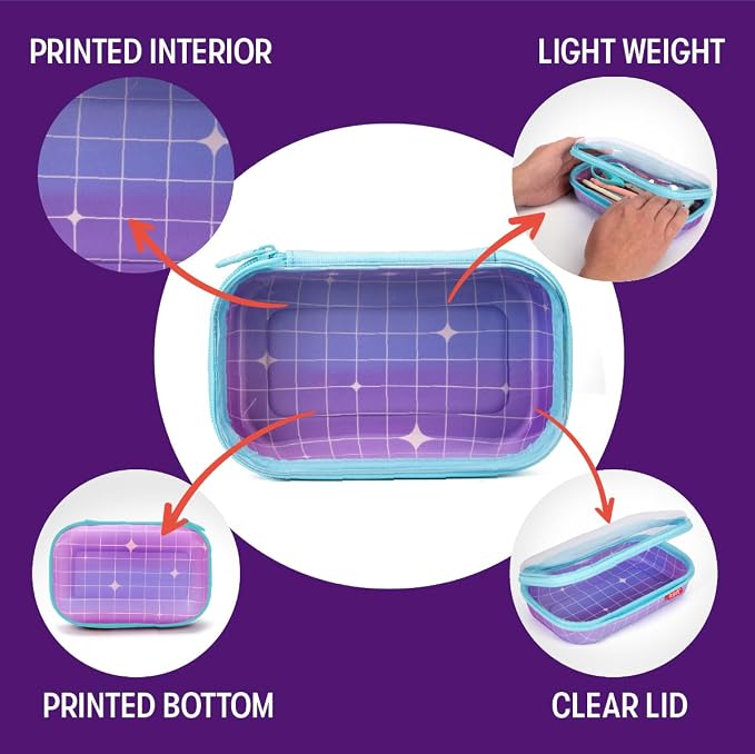 ZIPIT Clear Top Pencil Case for Girls, Durable Pencil Box for School, Large Capacity Stationery Case, Purple
