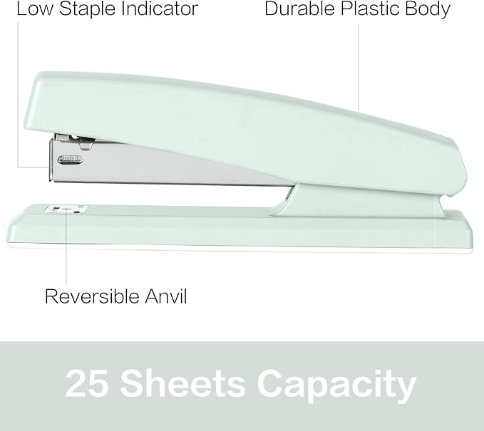 Deli Stapler, Desktop Stapler, Office Staplers, 25 Sheet Capacity, Includes 1000 Staples and Staple Remover, Green