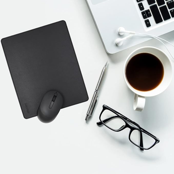 Leather Mouse Pad - Wood Mouse Pads with Stitched Edge,PU Non-Slip Mouse Mat,Double Side Mousepad,Waterproof Gaming Mouse Pad for Desk,Laptop,Office & Home,10.2" x 8.3",1 Pack (Black)