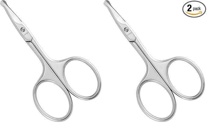 LIVINGO 3.75" Rounded Curved Nose Hair Scissors, Premium Stainless Steel Safety Small Blades Use for Manicure Cuticle Trimming Facial Hair, Eyebrow, Dry Skin (Pack of 2)