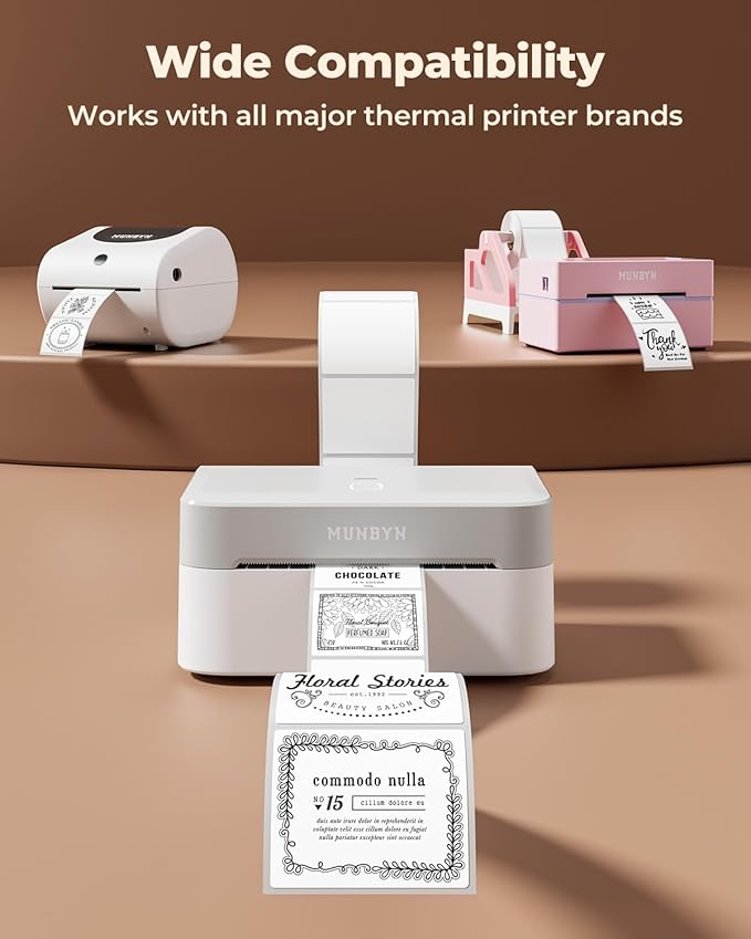 MUNBYN 2x2 Thermal Labels, 750 Sheets/Roll, White | Strong Adhesive & Perforated, Non BPA&BPS for Small Business, Barcode, Bakery, Shipping