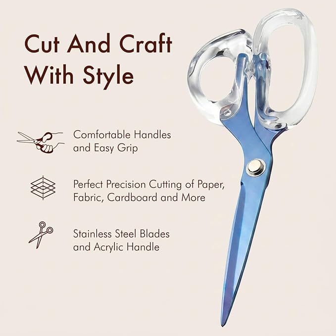 OfficeGoods 9” Stainless Steel Acrylic Scissors for Office and Home - Aesthetic and Sharp All Purpose Scissors, Perfect for Sewing, Arts and Crafts - Sapphire