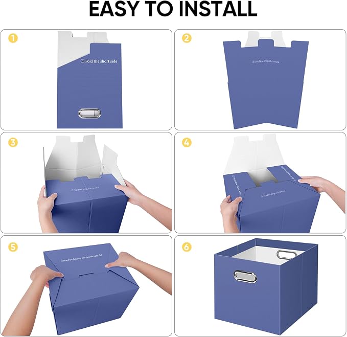 BALEINE File Organizer Box, Cardboard File Folder Organizer with Handle for Letter Size, Portable Collapsible Hanging Filing Box for Home Office Document Storage (8 Pack, Large Navy)
