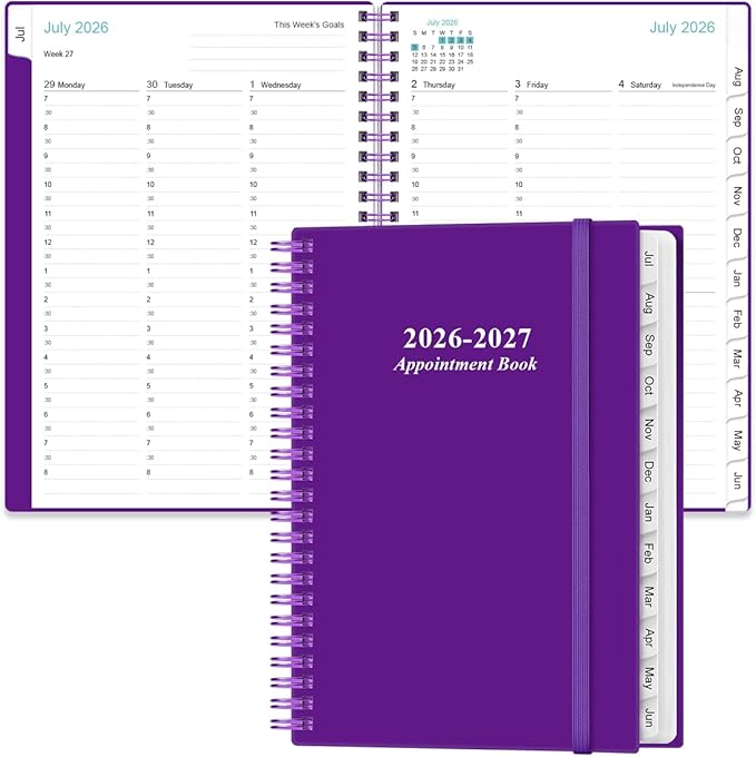2026-2027 Appointment Book & Planner - Hourly Planner from July 2026 - June 2027, Weekly Appointment Book 2026-2027 with 30-Minute Interval, 6.4" x 8.5", Purple
