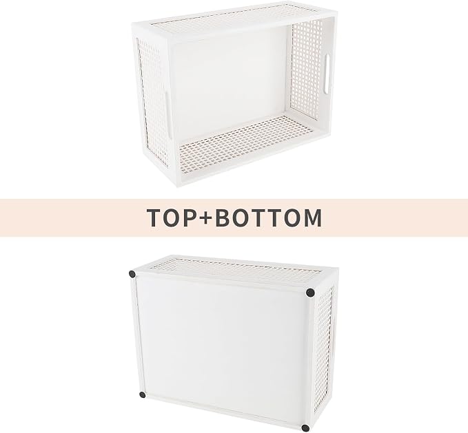 Desktop Storage Basket, Sundry Office Drawer Storage Box, Wood Frame Storage Basket. (White-Set2)