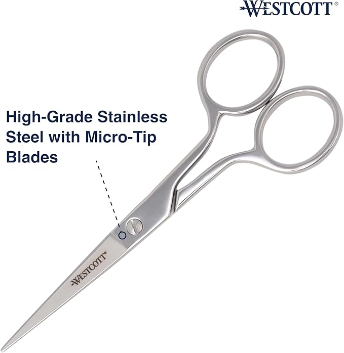 Westcott 5in Forged Fabric and Paper Scissors, Precision Scissors for Embroidery Detail, Sewing, Quilting, Tailoring, Arts and Crafts