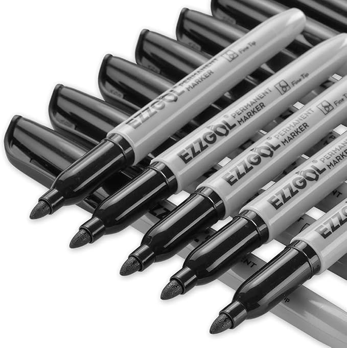 Ezzgol Permanent Markers Bulk, 72 Pack Black Permanent Marker Set, Fine Tip, Waterproof Markers, Premium Smear Proof Pens, Waterproof, Quick Drying, Office Supplies for School, Office, Home