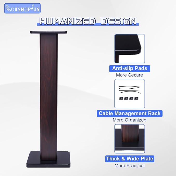 36" Floor Speaker Stands Pair Studio Monitor Stands Bookshelf Speaker Stands Wood Floor Speaker Stands Large Bookshelf Speaker Stands Speaker Stand for Theaters (Black Walnut Wood)