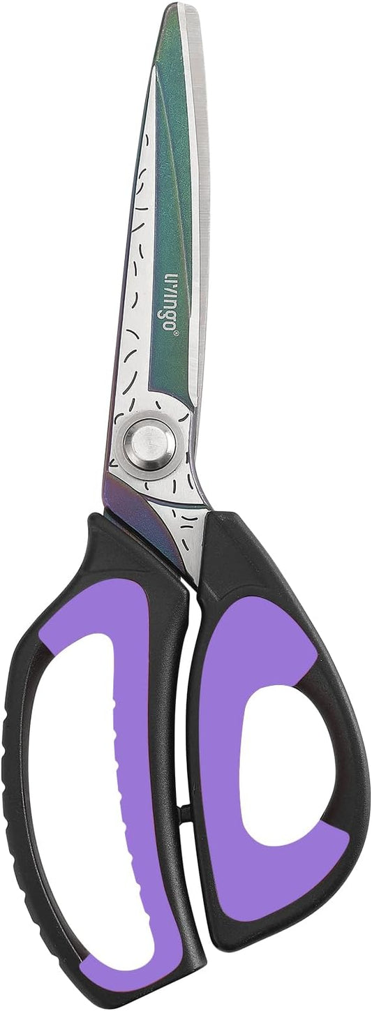 LIVINGO 10" Heavy Duty Multipurpose Shears for Shop & Garden (Black/Purple) | Forged Stainless Steel With Titanium Coating Cuts Fabric, Cardboard, Pruning Branches, Household Materials, Rust-resistant