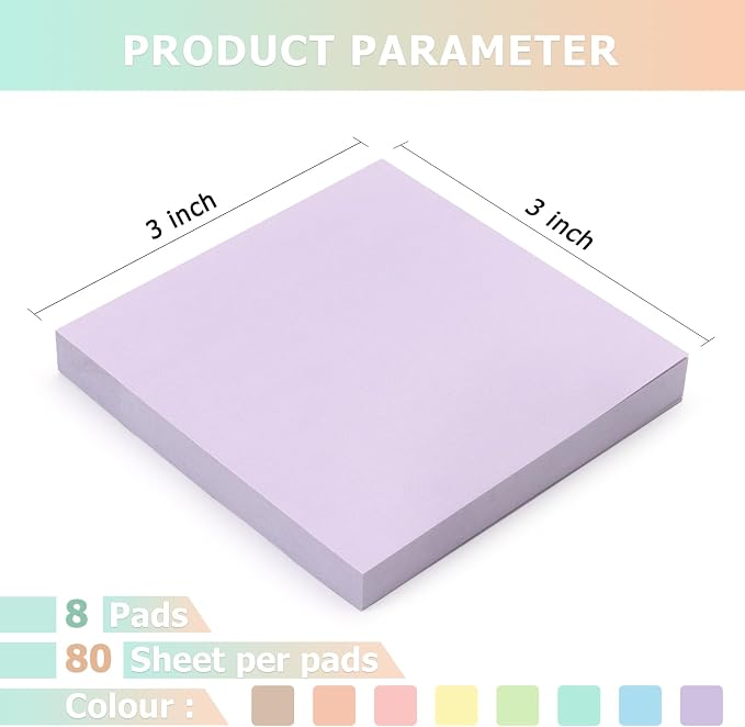 OSBOO Sticky Notes 3x3 Inch 8 Pack Pastel Colors, 80 Sheets/Pad | Soft Pastel Colors Self-Stick Notes Pads Bluk, 640 Sheets Total, Perfect for Daily Reminders, Study Notes, and Office Memos