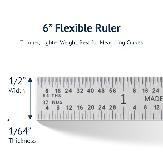 PEC Tools 6" x150mm Machinist Metal Ruler, English/Metric Markings 1/32", 1/64", 0.5mm, 1mm, Flexible Pocket Ruler - Suitable for Engineers Between Imperial and Metric Systems, Made in USA