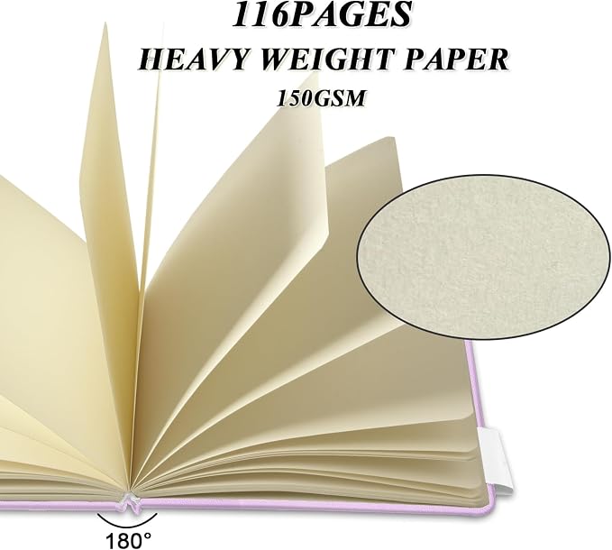 5" x 5" Hardcover Sketch Book,58 Sheets Small Mixed Media Pocket Sketch Pad | PU Cover,150 GSM Acid Free Artist Drawing Paper,Travel Journal Blank Notebook for Adults Sketching,Illustration.Purple Pink