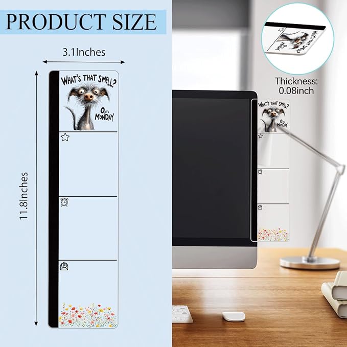 Monitor Memo Board Acrylic Sticky Note Holder Funny Dog Monday Office Desk Decor with 100 Self Stick Note Pads What's that Smell Quote