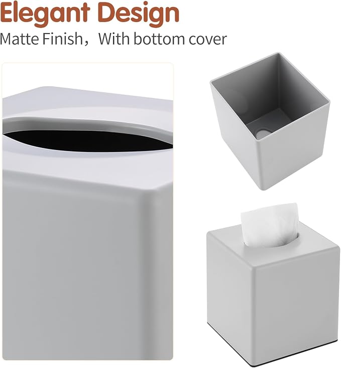 Y-in Hand Tissue Box Cover, Square Facial Cube Tissue Box Holder, Storage Accessories for Bathroom Vanity, Bedroom Countertops, Dressers, Night Stand, Parlors and Offices - Gray
