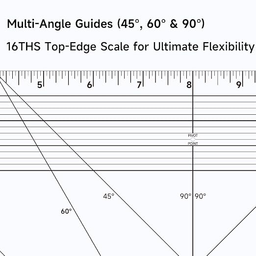 YLaziion 16" Imperial Acrylic Pattern Master Ruler French Curve Sewing Tool | Multi-Purpose, 3mmNon-Yellowing Acrylic, 45°& 60° Angle Lines, 1/16" Scale, Hip Curve, Vary Form Curve, Seam Allowance Guide