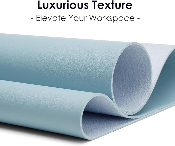 Leather Desk Pad Protector, Waterproof Mouse Pad, PU Desk Mat, Office Desk Cover, Desk Writing Mat for Office/Home/Work/Cubicle (Light Blue) 35.4x17 in