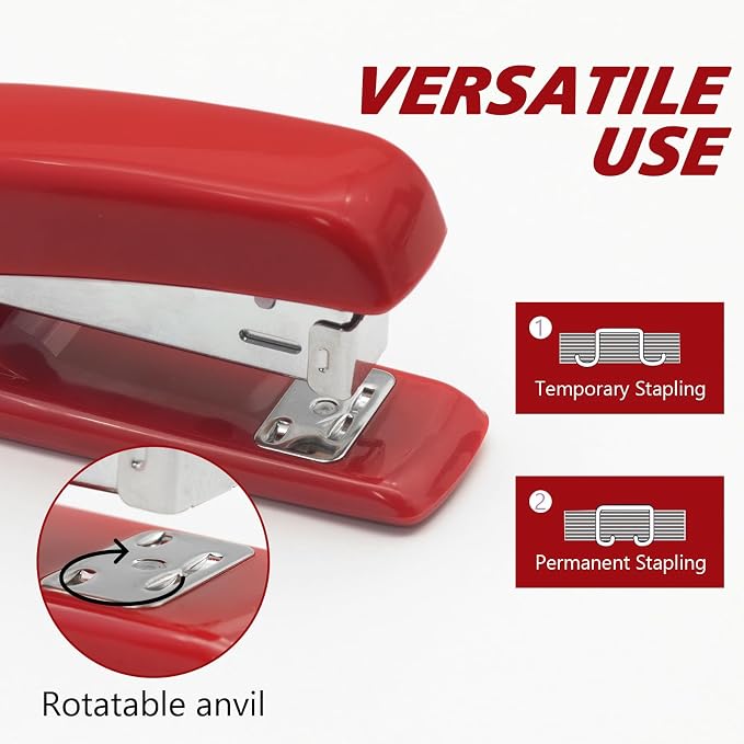 Red Office Stapler, 25 Sheet Capacity with 2000 Staples and Staple Remover, Desktop Stapler, Red Office Supplies for Students and Office Clerks