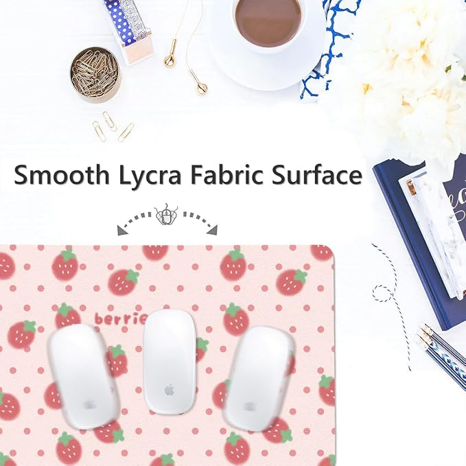 Cute Strawberry Pink Large Mouse Pad, PU Leather Desk Pad Protector, Non-Slip Computer Desk Writing Mat, Gaming Keyboard Mouse Pad, Office Desk Accessories
