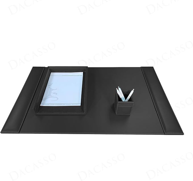 Dacasso Rustic Black Leather 3-Piece Desk Set - Office Organization Essentials with Desk Pad/Blotter - Luxury Executive Decor