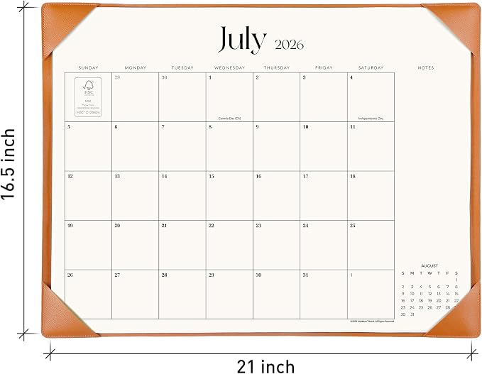 Simplified Desk Calendar 2026 with Desktop Mat, Cabbrix Large Desk Pad Calendar 21" x 16-1/2" Including January 2026 to June 2027 Desk Blotter Calendar for Home School and Office (Brown)