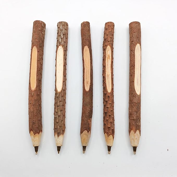 SKKSTATIONERY 12 Pcs Real Wooden Ballpoint Pens, Branch Ballpoint Pens, Hand Made Wood Ballpoint Pen, School Supplies 5" Long, Black Ink.