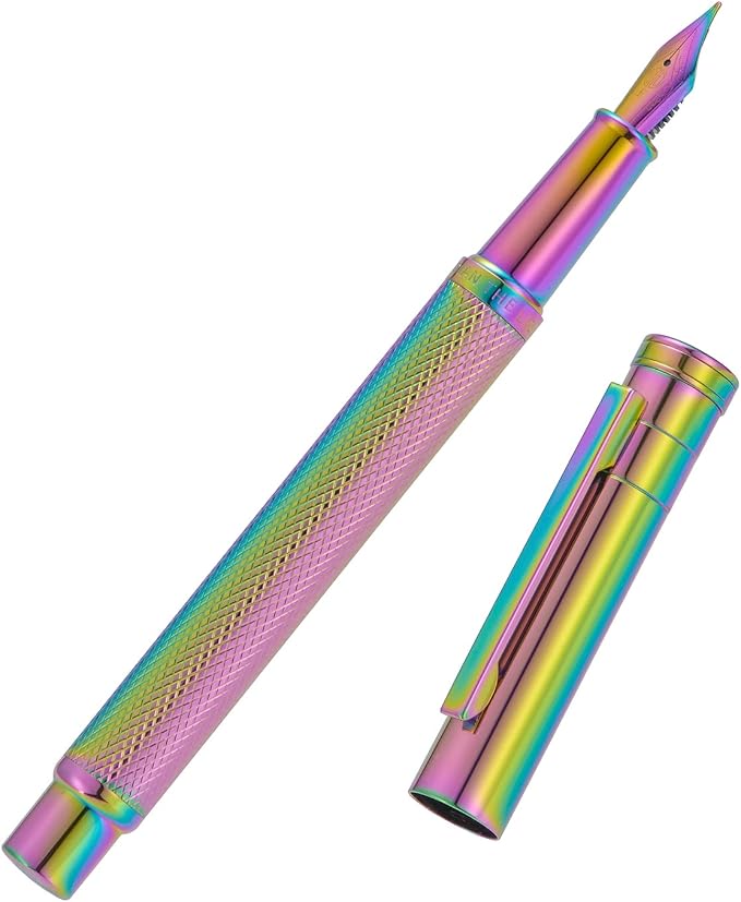 Asvine Hongdian Forest Fountain Pen Bent Nib Rainbow Color with Converter and Metal Pen Box Set